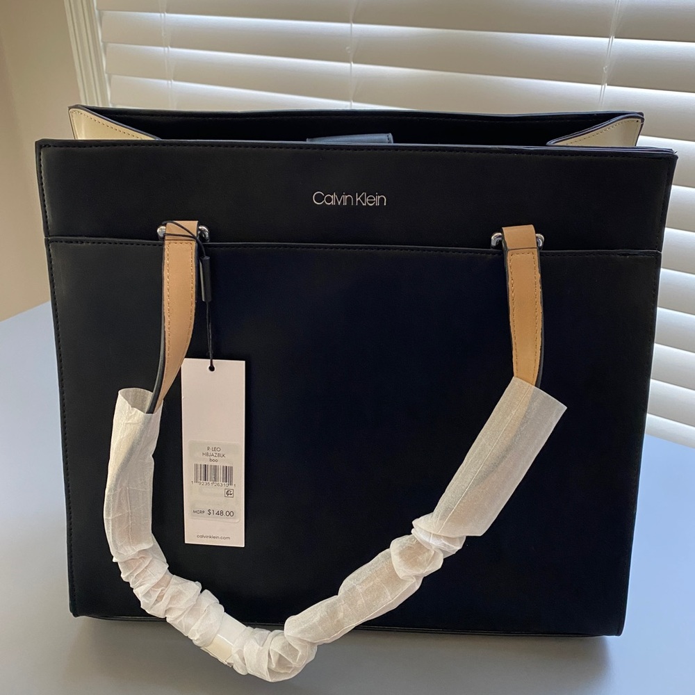 NWT *RARE* Calvin Klein Leo Black/White/Beige Colorblock Tote